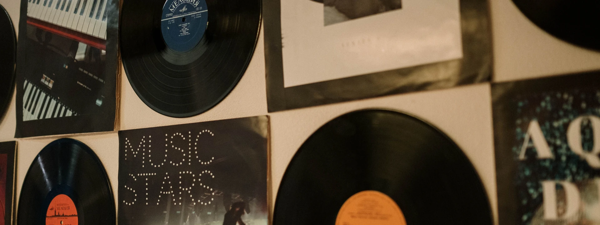 Vinyl records on a wall – a collection full of memories